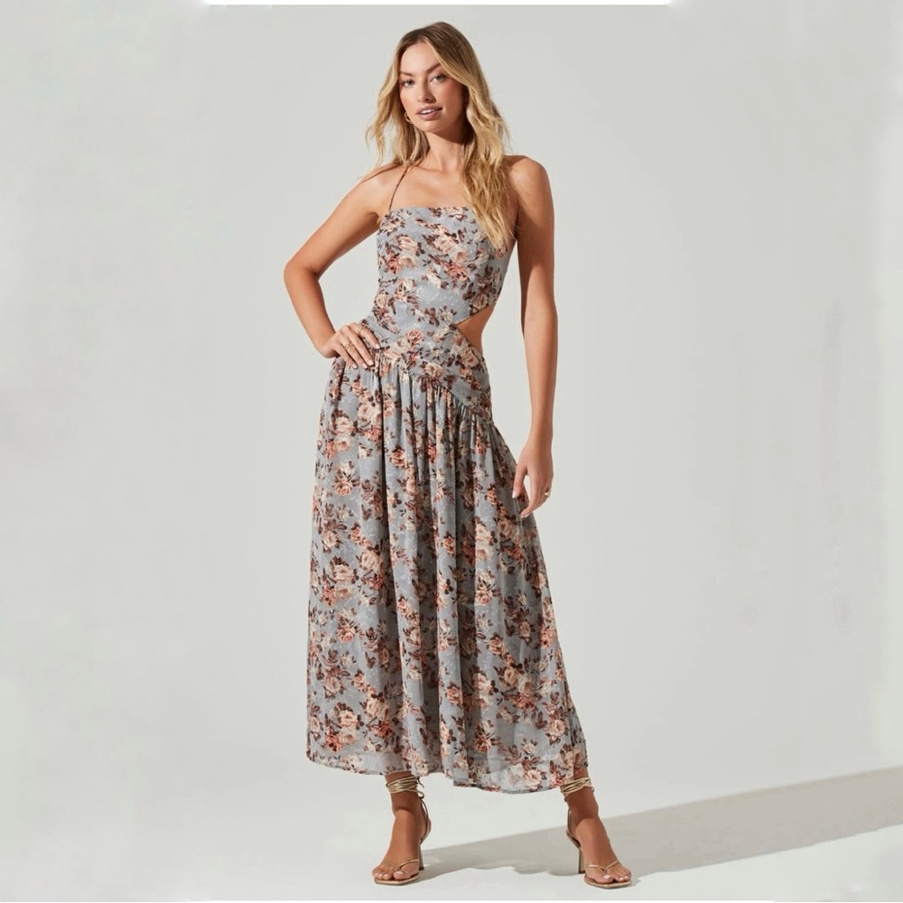 Astr The Label Floral Burnout Side Cut Out Midi Dress